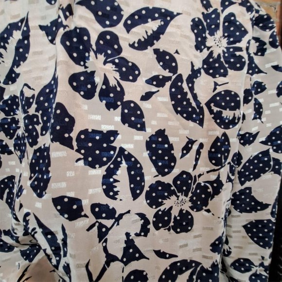 Vintage Lady Carol Dress 1980s Navy Tan Floral Crochet Collar Matching Belt XL - Picture 7 of 8